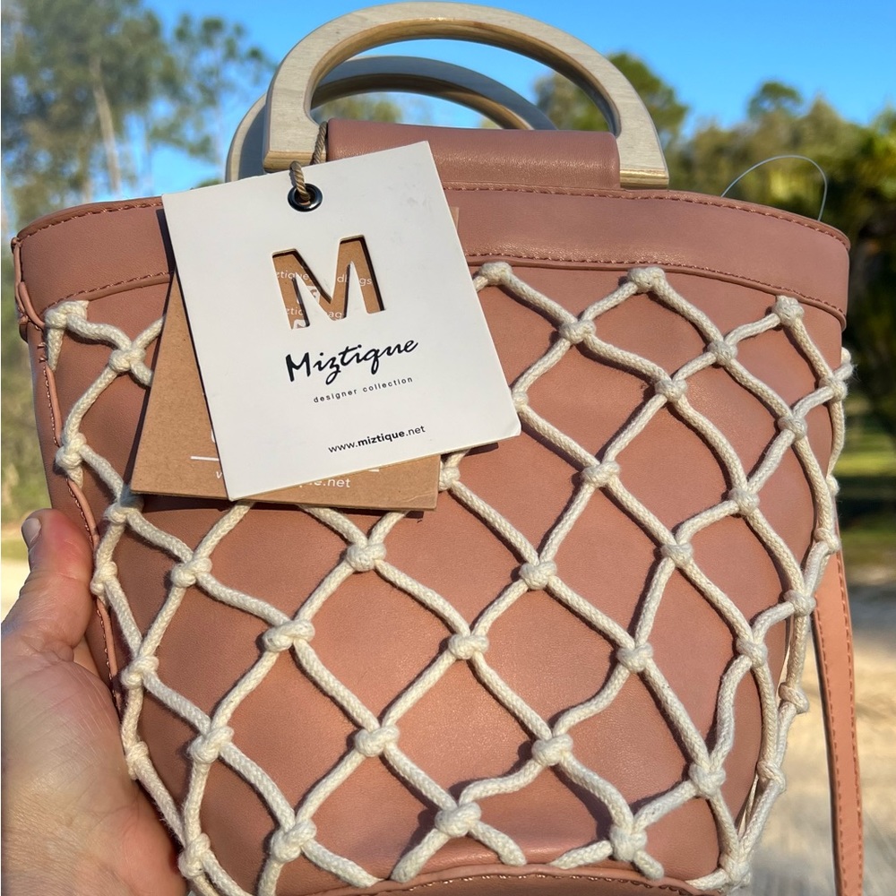 Miztique Mesh small women handbag NEW cross body blush woody handles bohemian